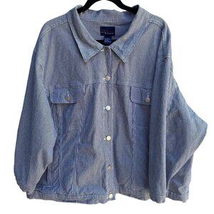 CST Blues Vintage 90s Womens Gingham Stretch Preppy Cropped Denim Jacket 28 Plus